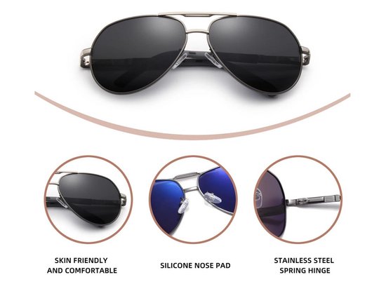 GXP Classic Aluminium Gepolariseerde Zonnebril met Coatinglens - Dames en Heren Rijbril - Pilotenbril met UV400 en polarisatie filter- Black Gray — afbeelding 2