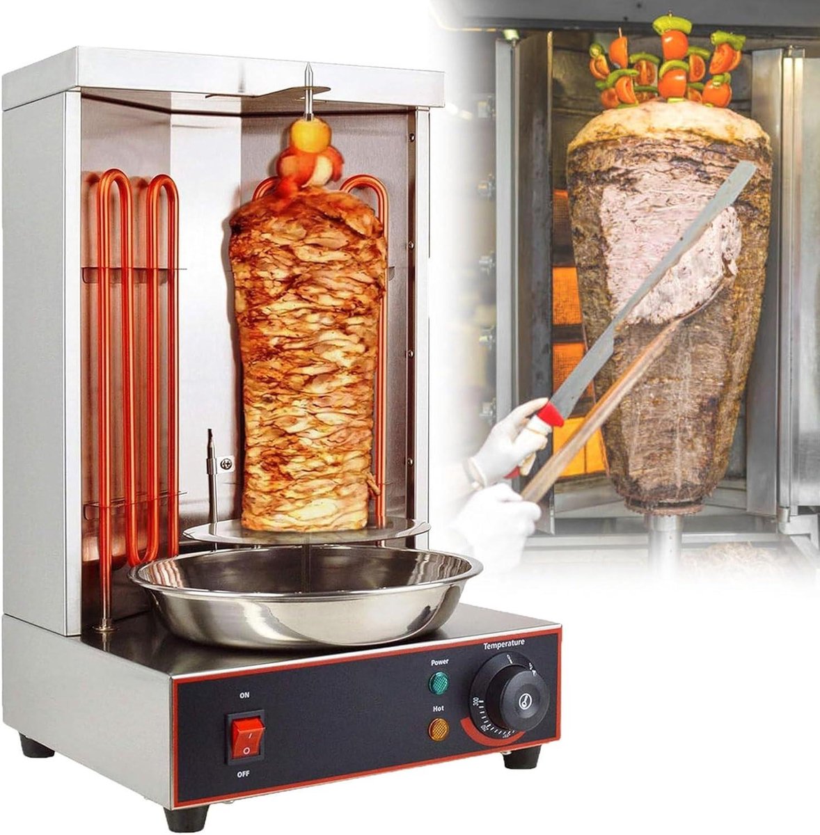 Verticale Grill - Draaiende Oven - Vlees Roosteren - 360 Graden Rotatie - 295x265x485mm - Zilver