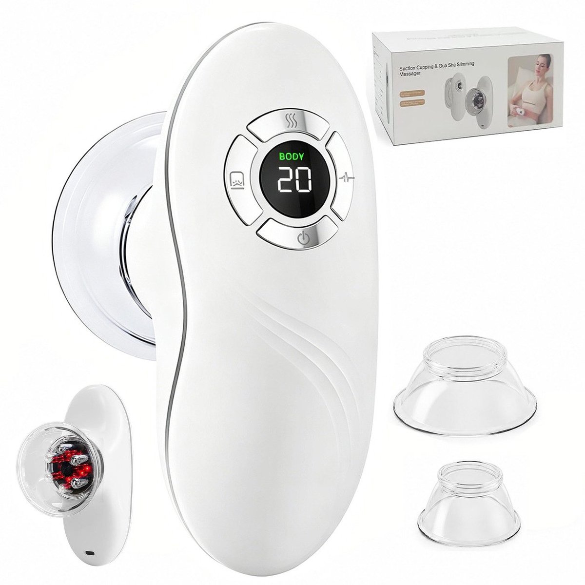 Elektrisch Schröpfapparaat - EMS Massageapparaat - Vacuüm Massageapparaat met Roodlicht Warmtefunctie - 9 Zuigstanden - Draadloos Oplaadbaar - Gua Sha Massage voor Rug Schouders Benen en Lichaam