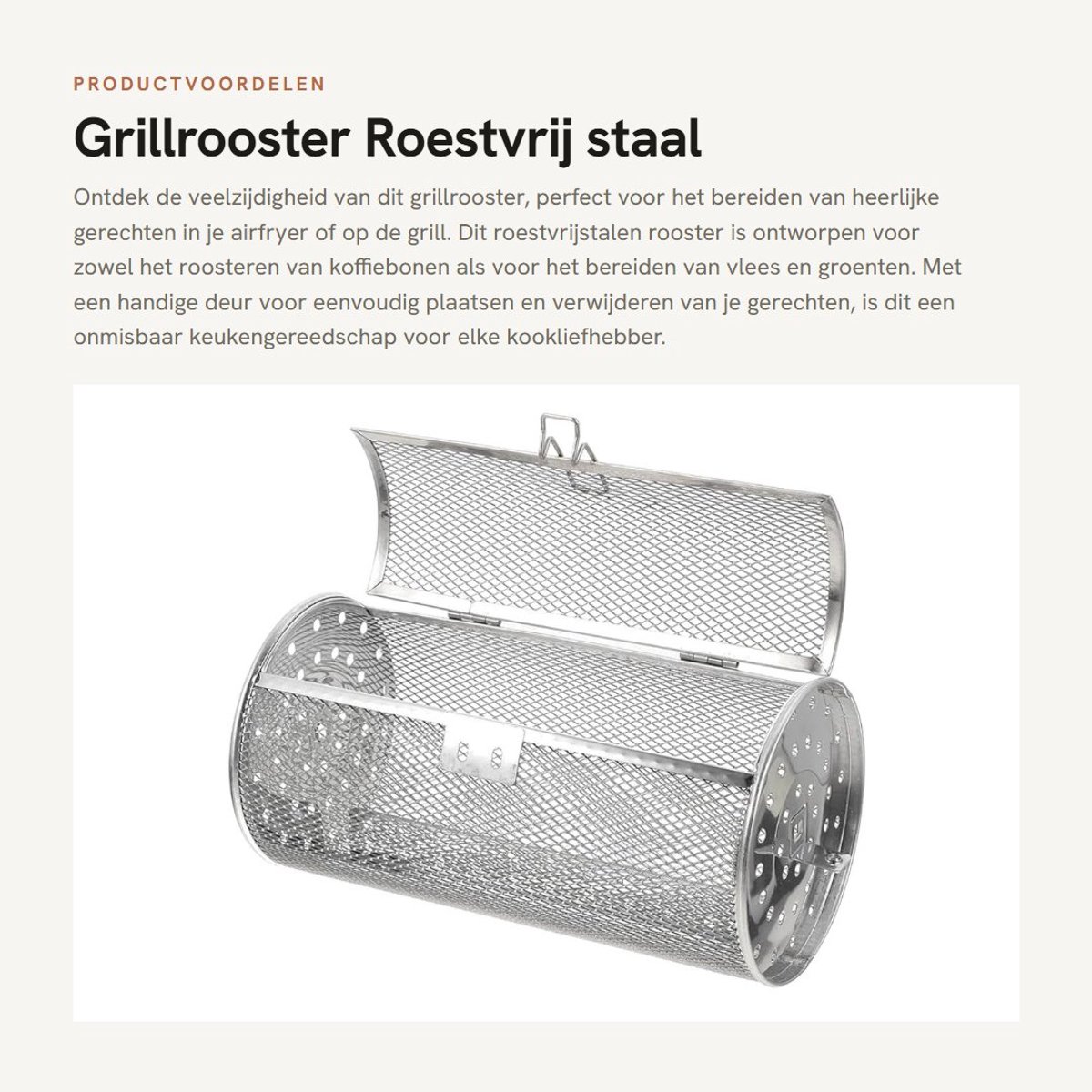 Dailygoods- Grillrooster Roestvrij Staal - Grillmand - Rotisserie-Mand - Airfryer Accessoires - 360 Graden Rotatie - 25x14x14 cm