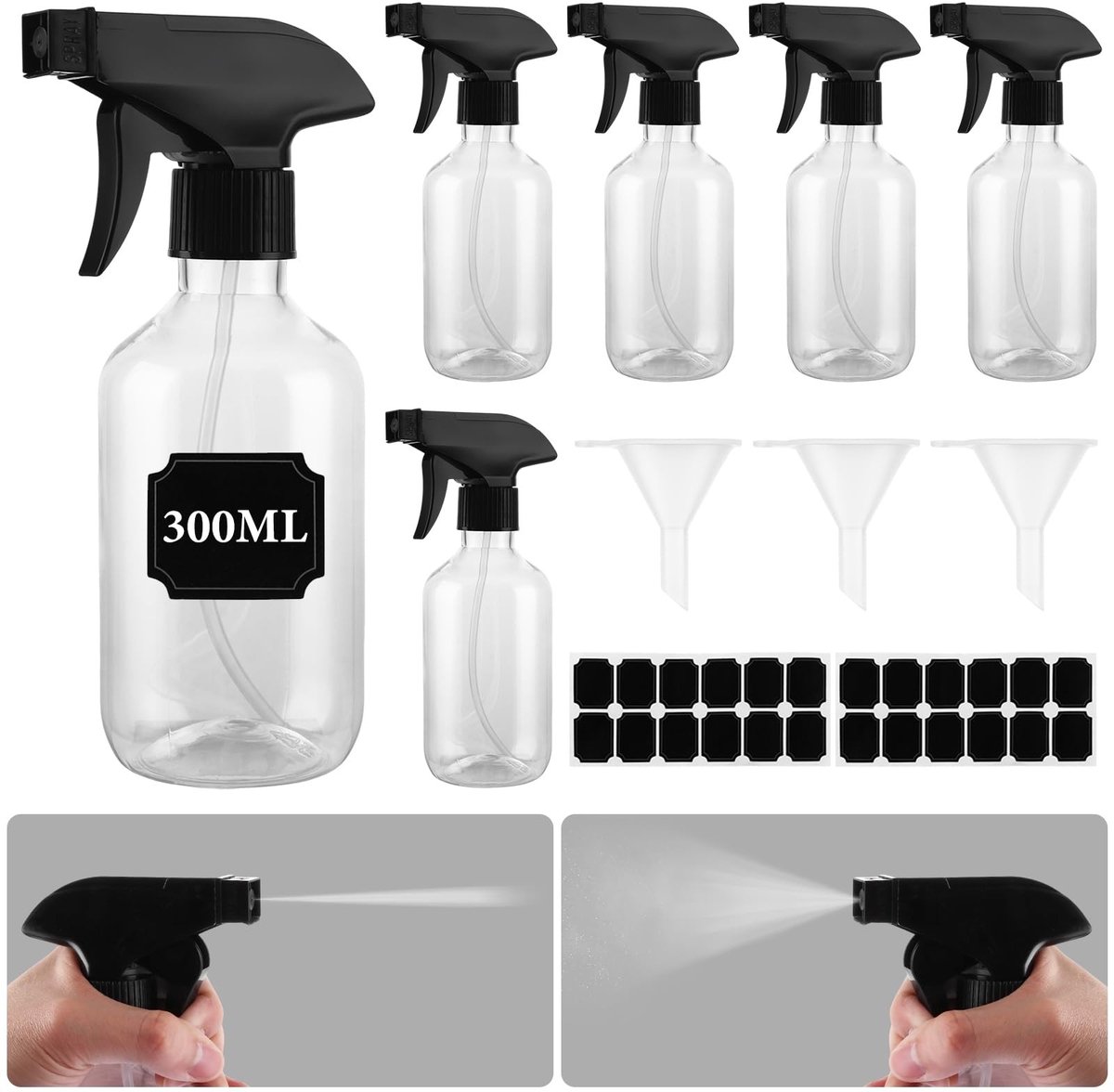 Dailygoods- Spuitfles Set van 6 - 300 ml Leeg - Verstelbare Sproeikop - Kunststof - Voor Huishouden en Planten - BPA-vrij en Duurzaam - Verstuiver