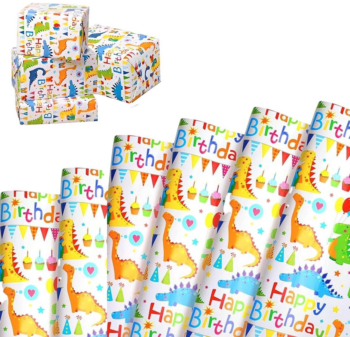 Dailygoods- Cadeaupapier Dinosaurus - 6 Vellen - Herbruikbaar - Verpakking - Feestdecoratie - 70 x 50 cm - Veilig Materiaal