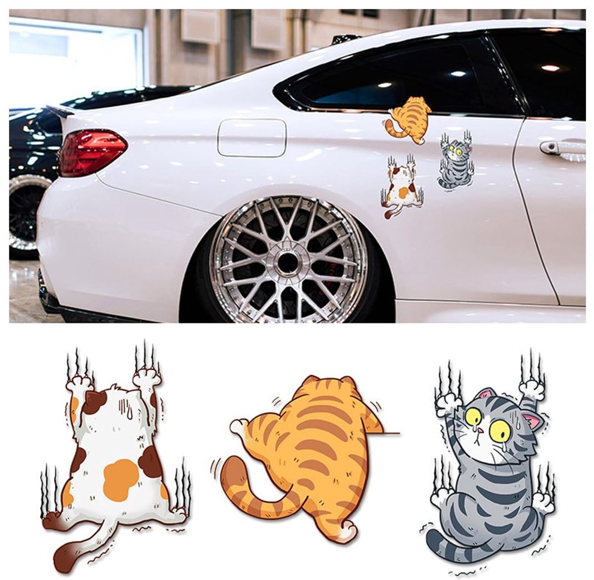 Dailygoods- Kattenautostickers 3-delige set - Grappige cartoon stickers - Waterdicht - Zelfklevend - Duurzaam PVC - Voor auto/muur/laptop - Autosticker