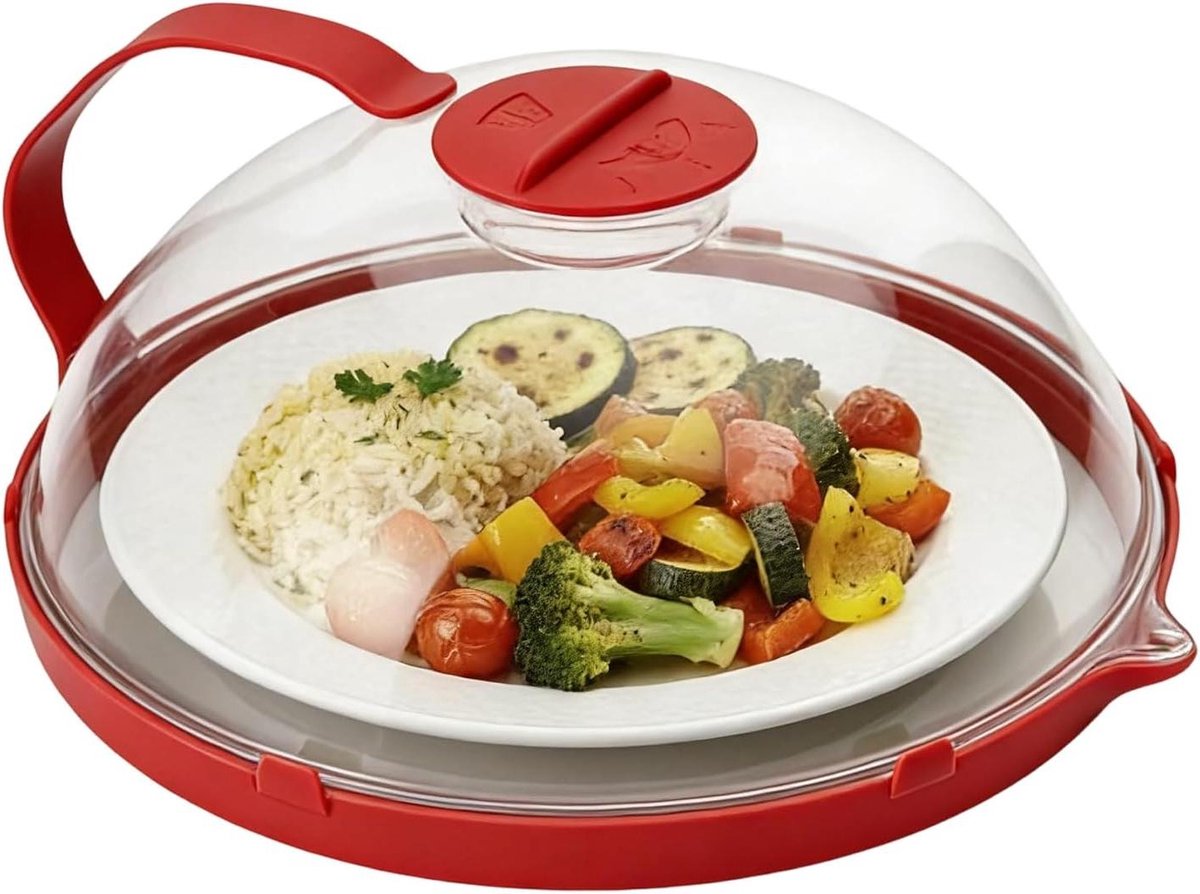 Magnetron Deksel - Spatdeksel Keuken - Schoon Koken - Wasbaar Ontwerp - 27 cm Lengte - Rood