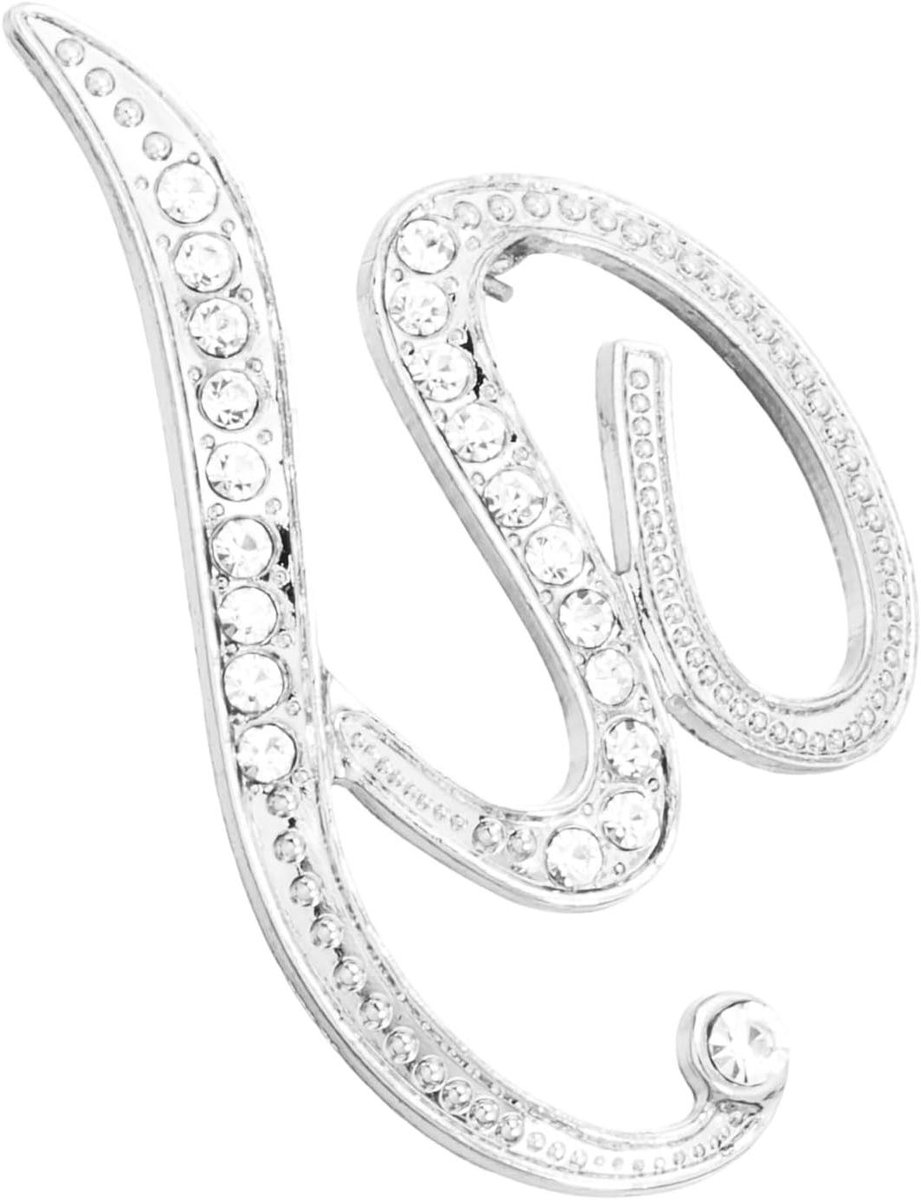 Letter Broches - Initialen Speldjes - Kleding Versieren - Rhinestone Design - 9.3 x 6 cm - Zilverkleurig