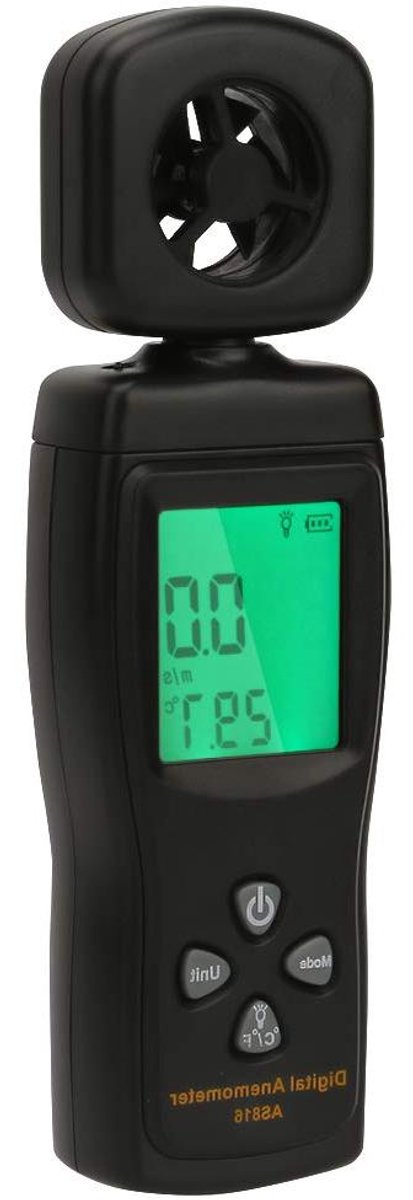 Digitale Windmeter - Luchtstroommeter Temperatuurmeter - Luchtmeting Buiten - 2-in-1 Meting - 0-30 M/S - Zwart