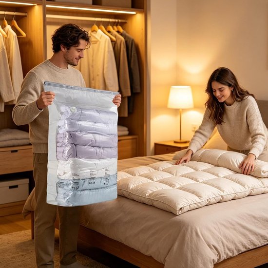 Opbergzakken Vacuüm - Compressieverpakking - Ruimte Besparen - Zonder Pomp - 100x80x38cm - Transparant — afbeelding 2