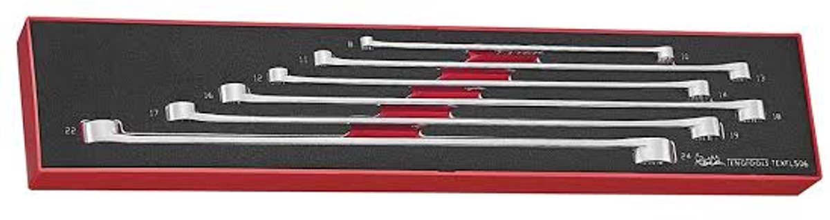 Ringsleutelset extra lang Foamx4 tray 8- 24mm 6 delig Teng Tools TEXFLS06