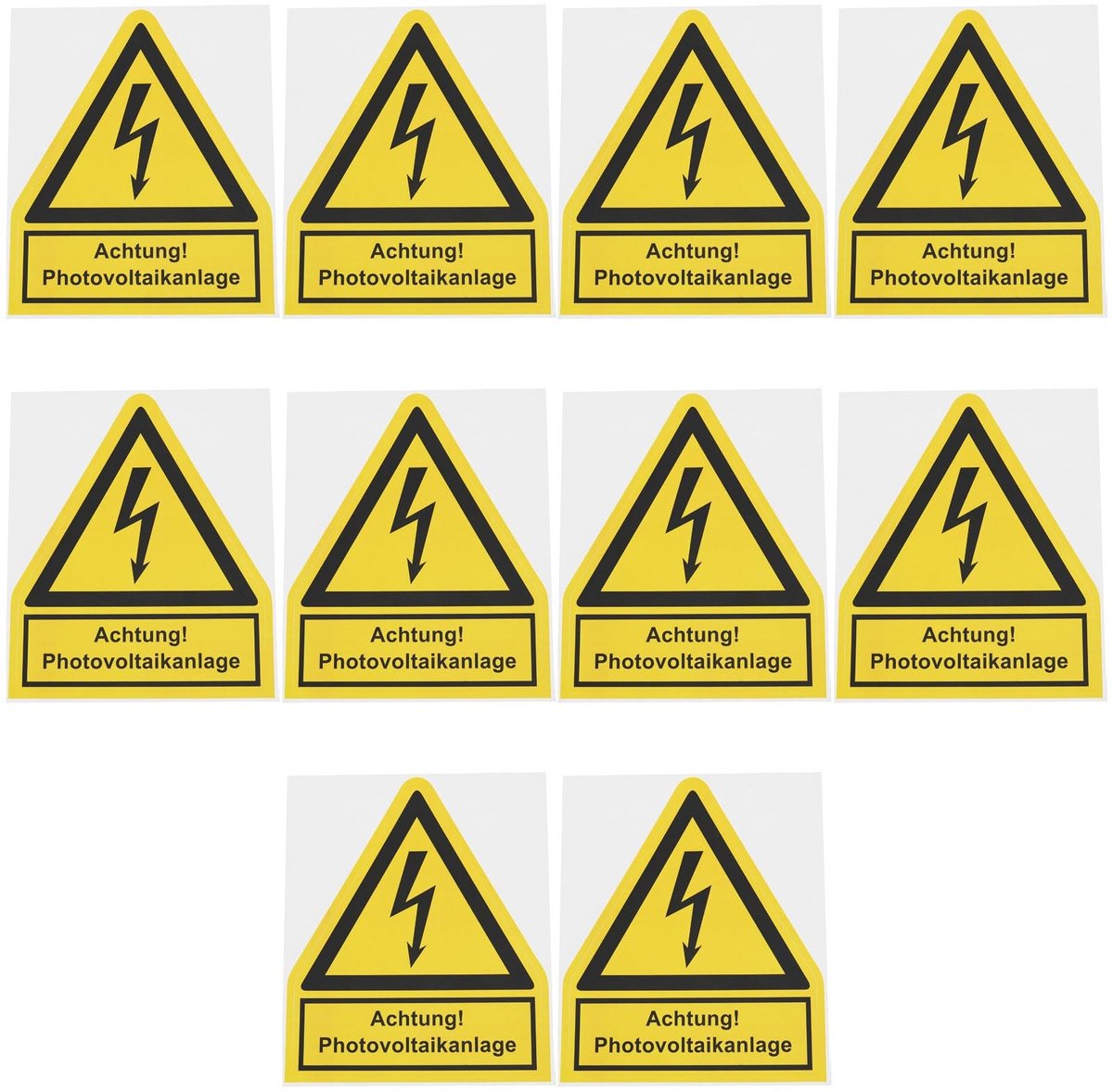 Dailygoods- Waarschuwing Sticker Geel - 10 Stuks - Zelfklevend - 10x12 cm - Fotovoltaïsche Systeem - Industrieel Gebruik - Waarschuwingslabel