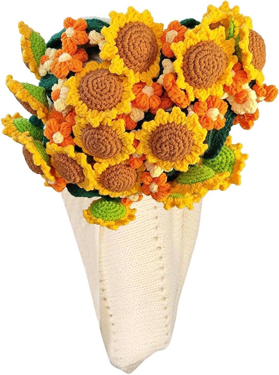 Dekenboeket Zonnebloem - Gehaakt Cadeau - Decoratie en Warmte - Handgemaakt Uniek Design - 80 cm Diameter - Multicolor