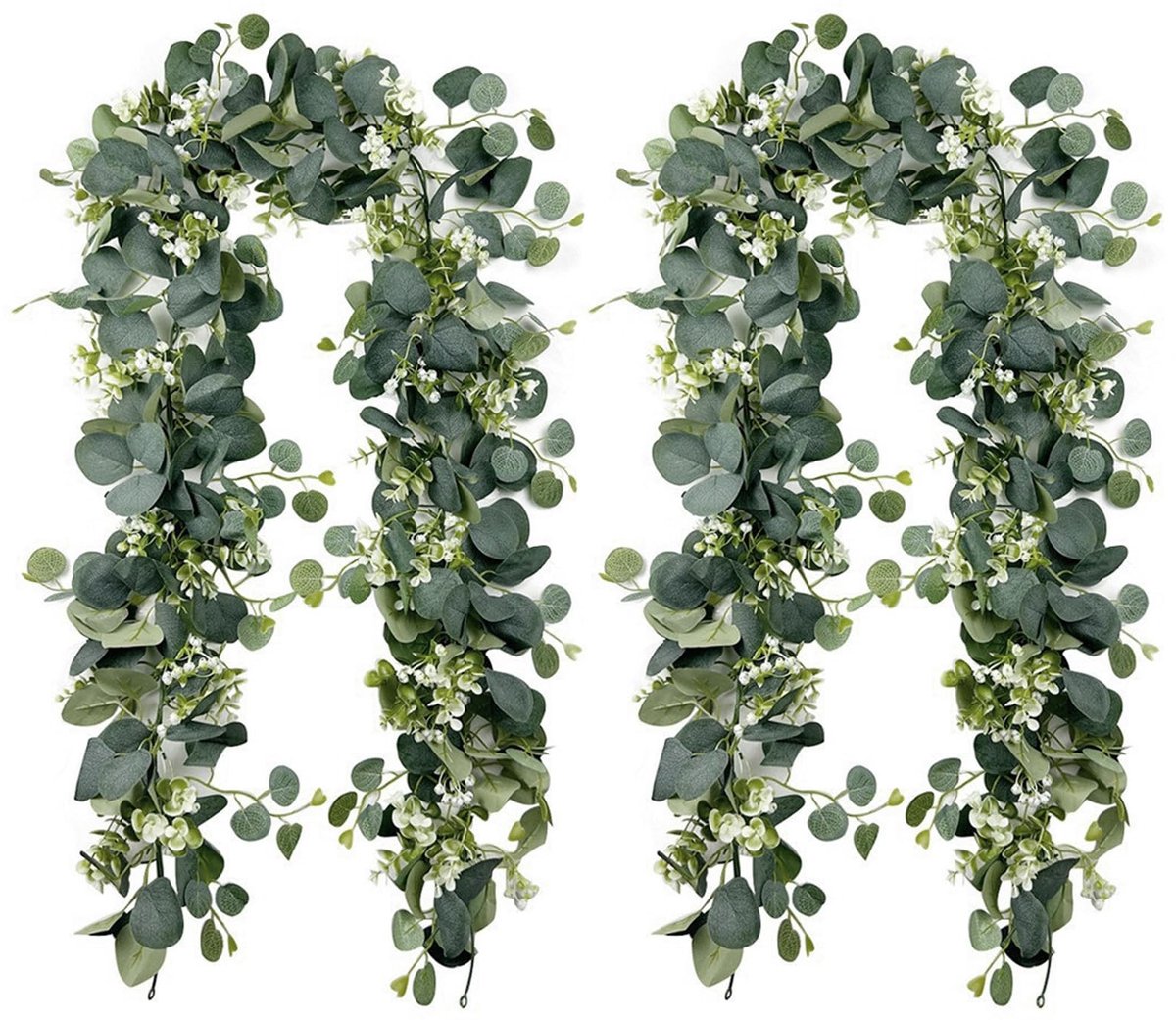 Dailygoods- Eucalyptus Slinger 180 cm - Kunstplantenslinger - Groene Bladeren/Witte Bloemen - Decoratie voor Bruiloft - Onderhoudsarm - Flexibel en Aanpasbaar - Kunstplant