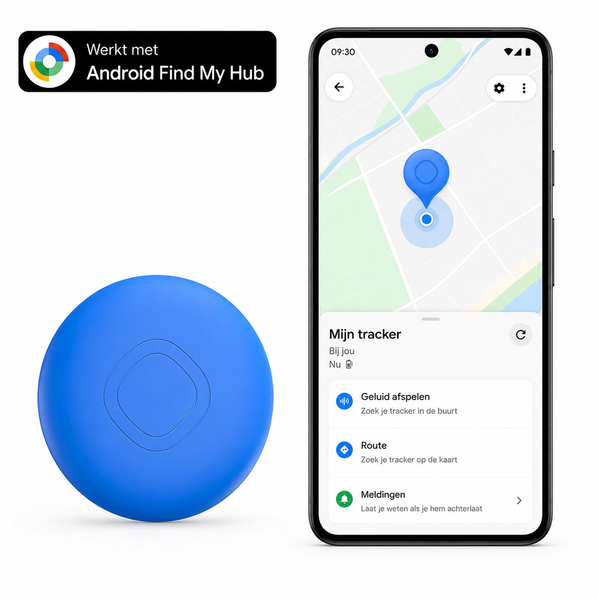 Android GPS Tracker – Werkt met Google Find My App – Locatie Tracker voor Sleutels, Koffer, Fiets, Auto & Huisdier – Vervangbare Batterij – Alleen voor Android – Blauw