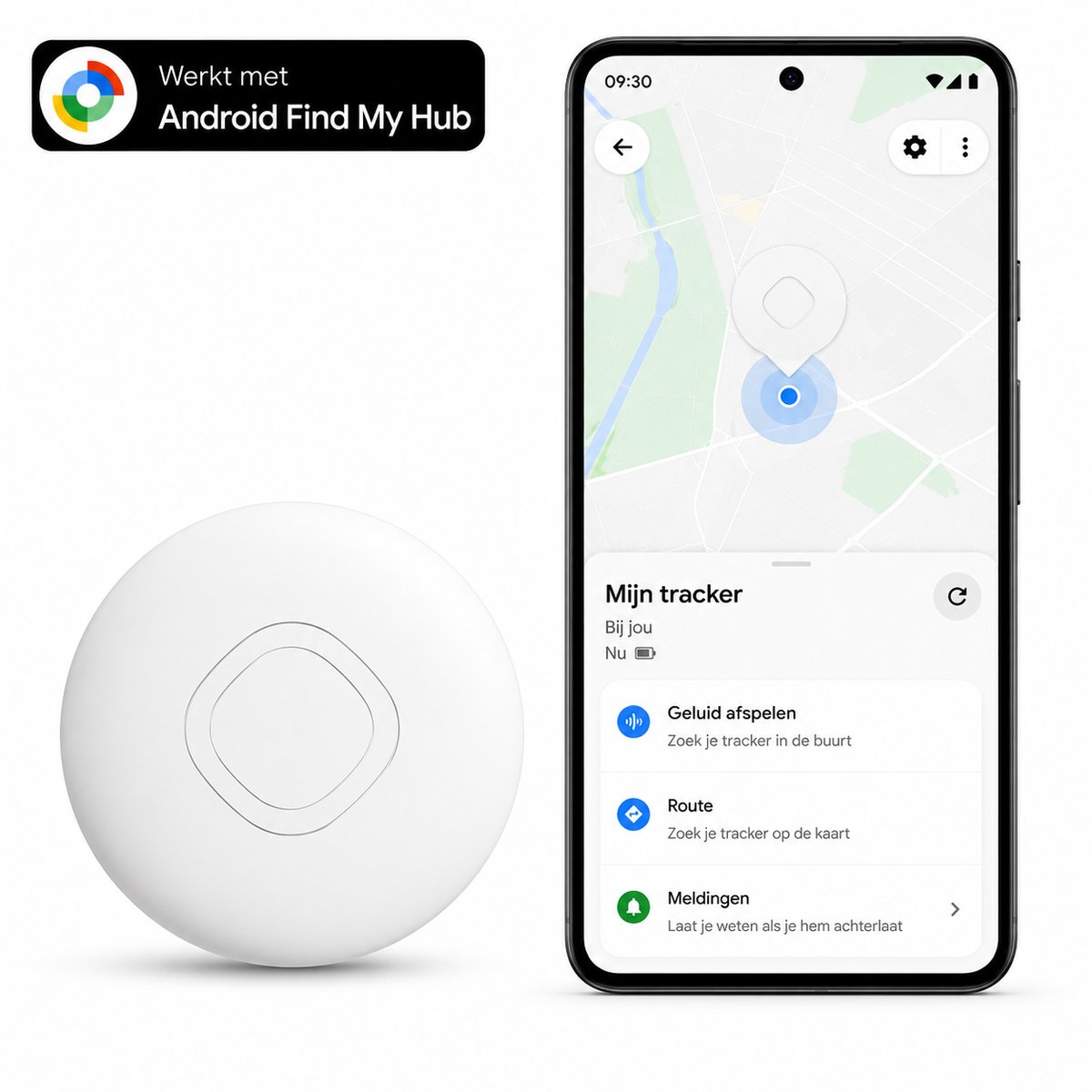 Android GPS Tracker – Werkt met Google Find My App – Locatie Tracker voor Sleutels, Koffer, Fiets, Auto & Huisdier – Vervangbare Batterij – Alleen voor Android – Wit