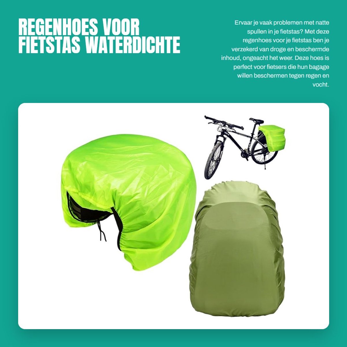 Dailygoods- Regenhoes Waterdicht - Beschermhoes Rugzak - Beschermhoes Fiets - Robuust en Duurzaam - Afmetingen 84x64 cm - Kleur Legergroen - Rugzakhoes