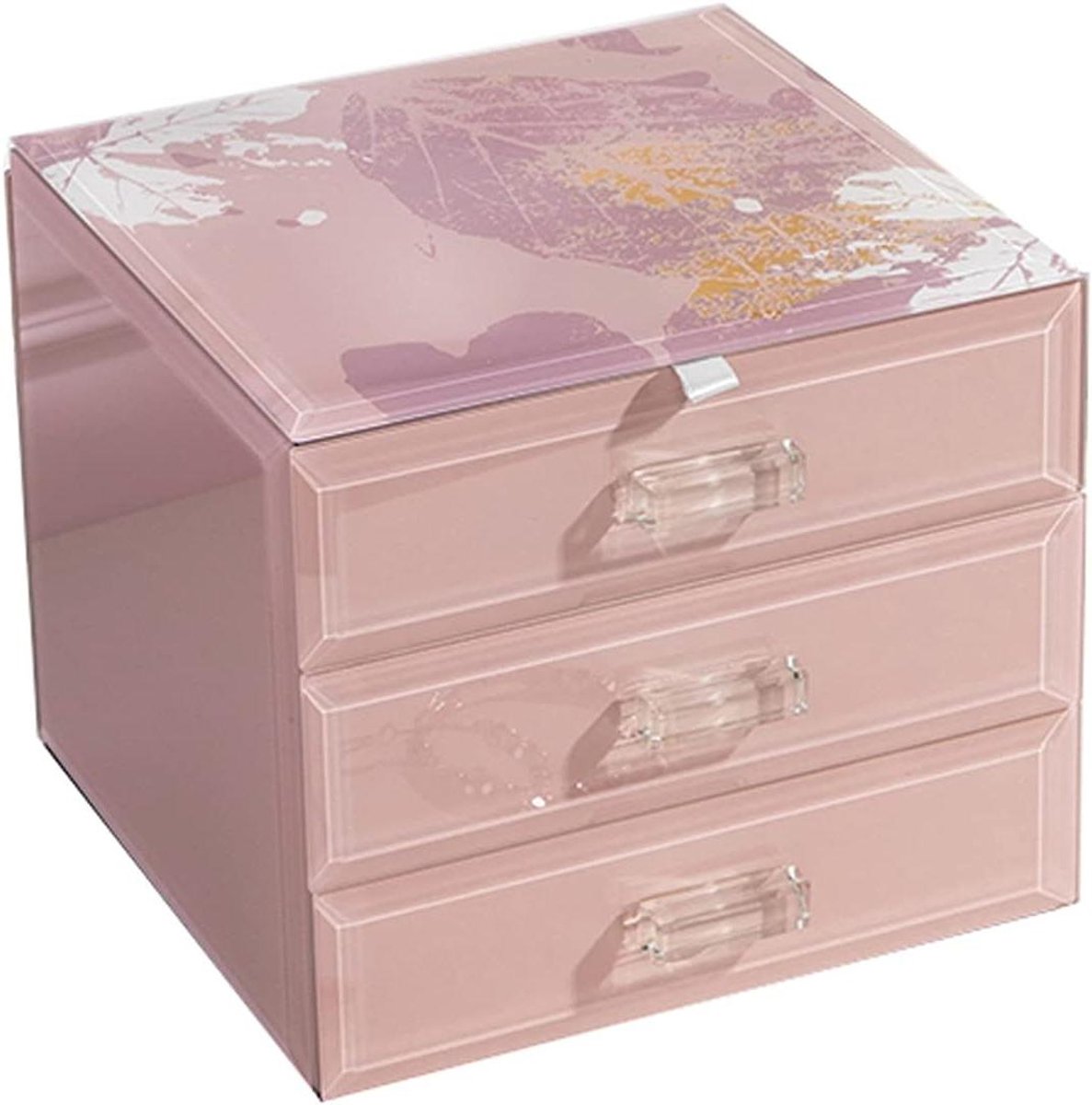 Glazen Sieradenkist - Juwelendoos Organizer - Sieraden Opbergen - Drie Laags Ontwerp - 17.5x17x15cm - Roze