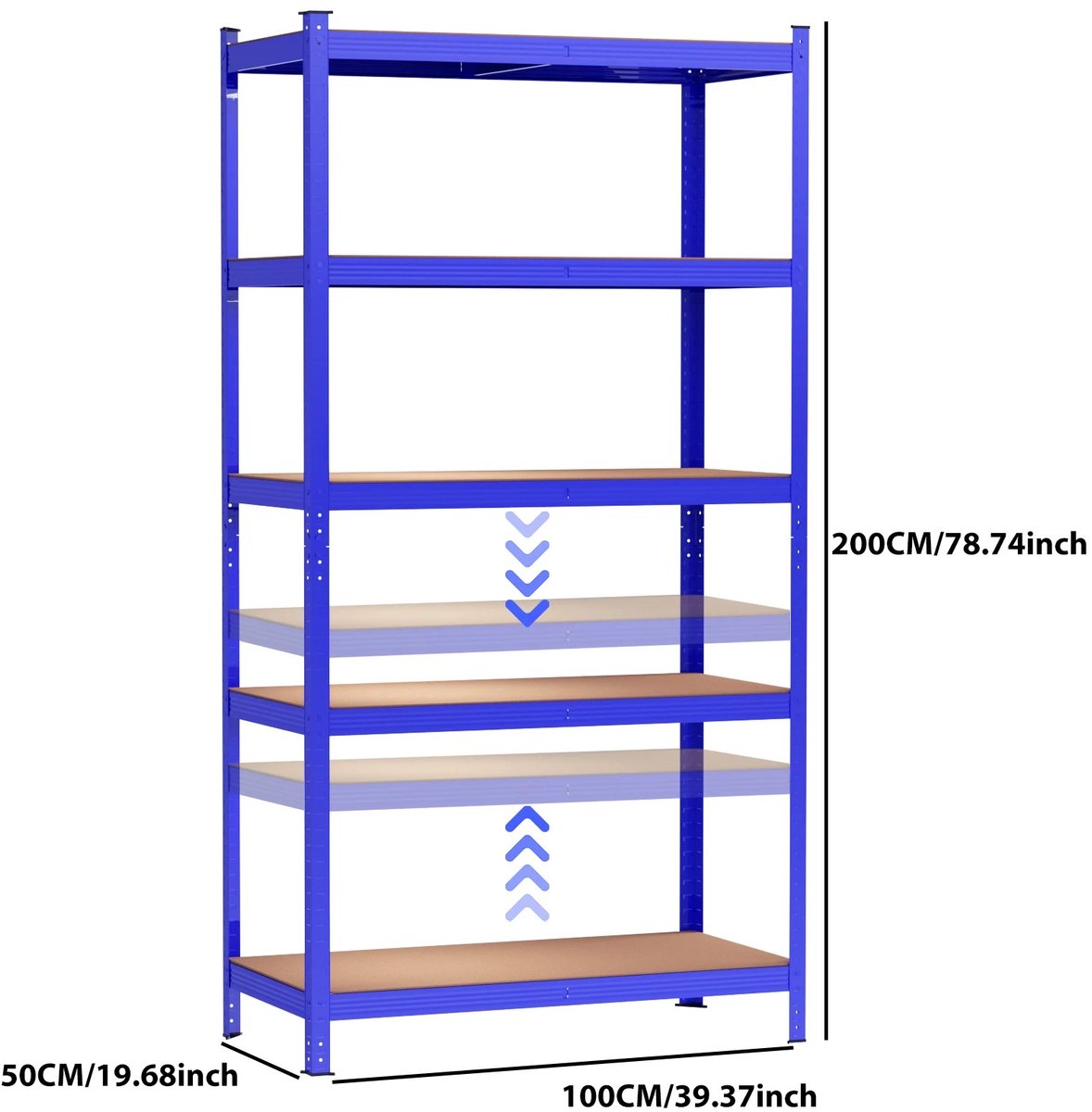 Turold Stellingkast - Opbergrek - Stelling - Opbergsysteem - Metalen Opslagrekken 5-laags, MDF Planken, Blauw 200x100x50cm