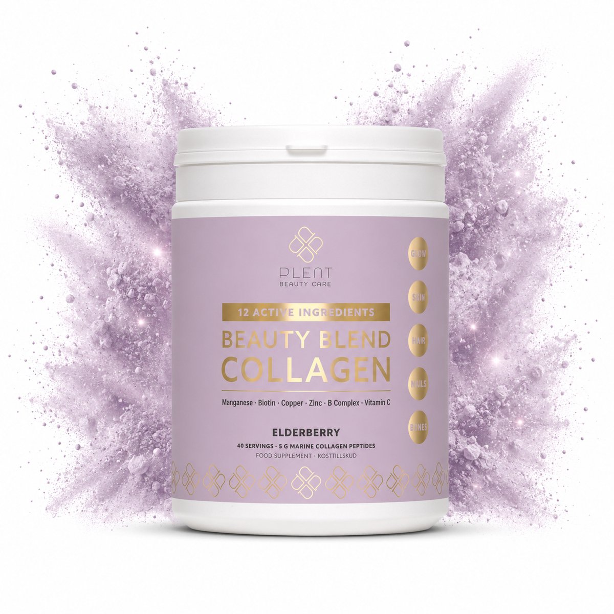 Plent Beauty - Beauty Blend VisCollageen - Elderberry - Vlierbes - 40 doseringen - Met 12 actieve ingrediënten ter ondersteuning van huid, haar, nagels en botten