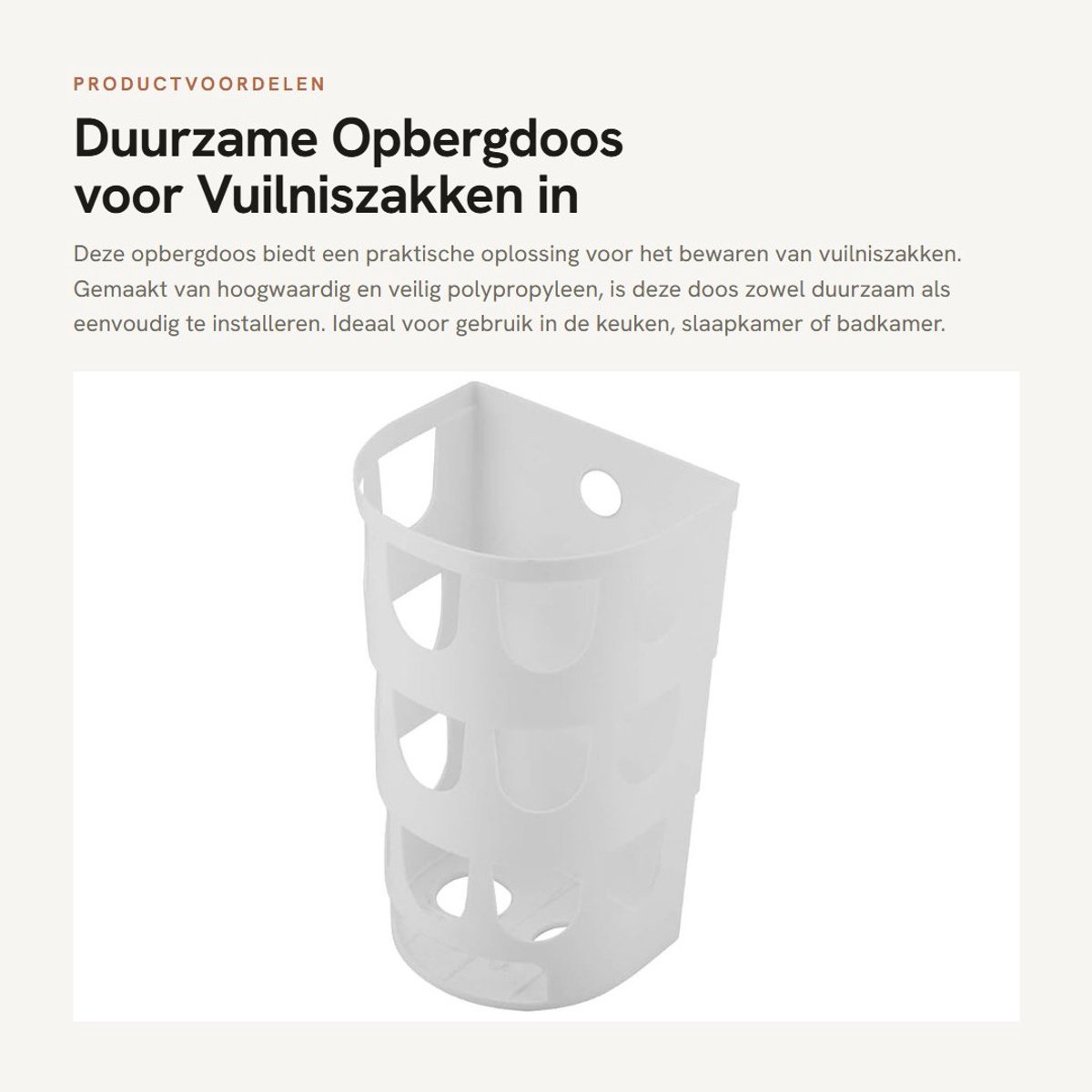Dailygoods- Afvalzak - Opbergdoos met deksel - Duurzaam PP - Vuilniszak houder - Keuken/Slaapkamer/Badkamer - Afmetingen 12,3 x 10 x 20 cm