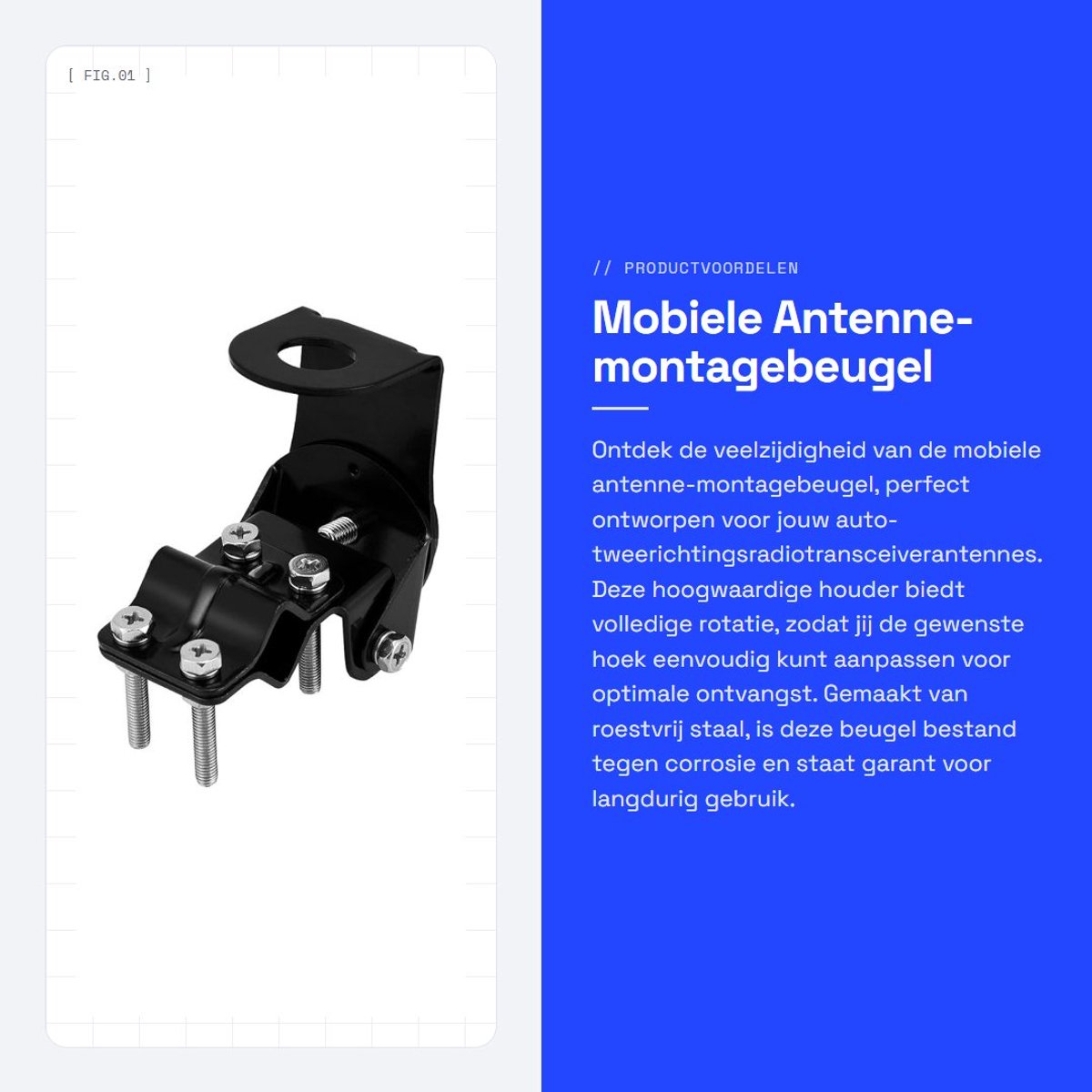 Dailygoods- Antennebeugel Roestvrij Staal - Volledige Rotatie - Schroeven voor Stabiliteit - Flexibele Montage - Duurzaam en Corrosiebestendig - Antennehouder
