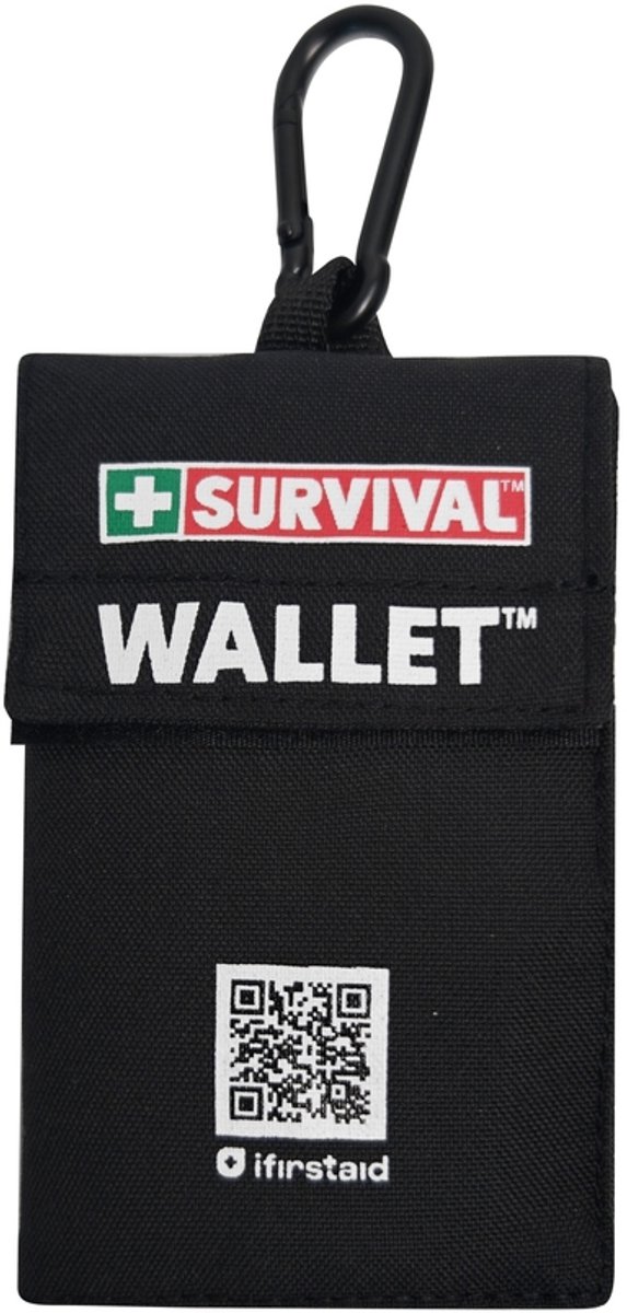 Survival Wallet 2.0 zwart - Compacte EHBO-set - Met karabijnhaak
