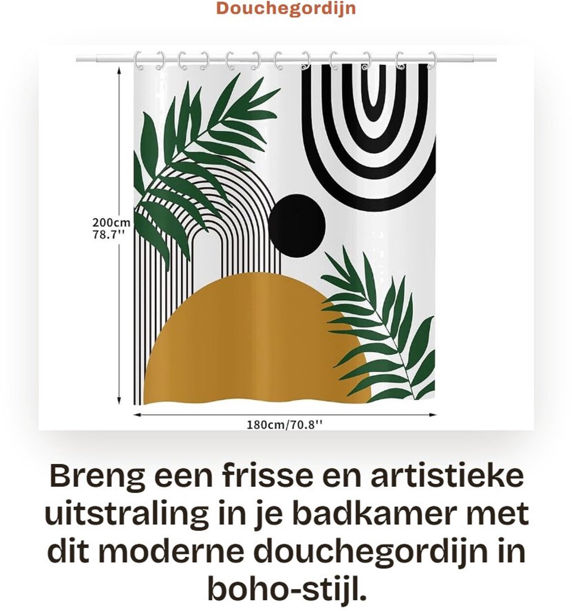 Dailygoods- Douchegordijn 180x200 cm - Boho-stijl - Waterdicht - Wasbaar - Met 12 Haken - Uniek Design - Badgordijn
