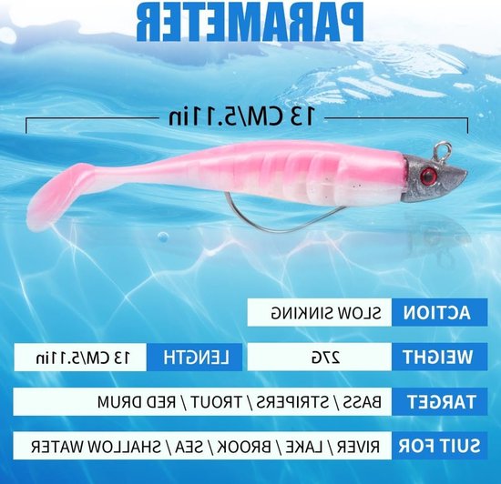 Spinning Visaas, Rubber Vissen, Zachte Aas met Loodkop Haak, Aas voor Zeebaars, Snoek en Forel, Visspullen voor Zout- en Zoetwater — afbeelding 5