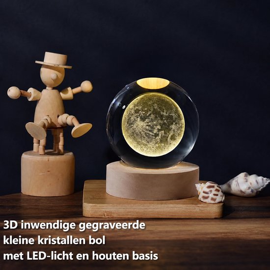 LAMON® LED Kristallen Tafellamp - USB 3D Maan Galaxy Globe Nachtlampje - Kinderen Kerst Decoratie Cadeau (Maan) van LAMON — afbeelding 4