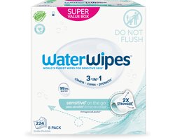 WaterWipes Sensitive On The Go Verfrissingsdoekjes - 99,9% Water - 8 x 28 - 224 Doekjes