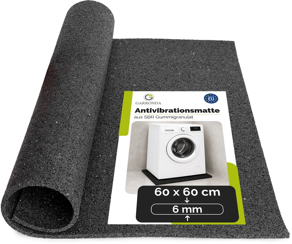 Garronda Antivibratiemat 60 x 60 cm – 6 mm SBR-rubbergranulaat – Onderlegmat voor Wasmachine en Droger – Geluids- en Trillingsdempend – Antislip – GD-0251