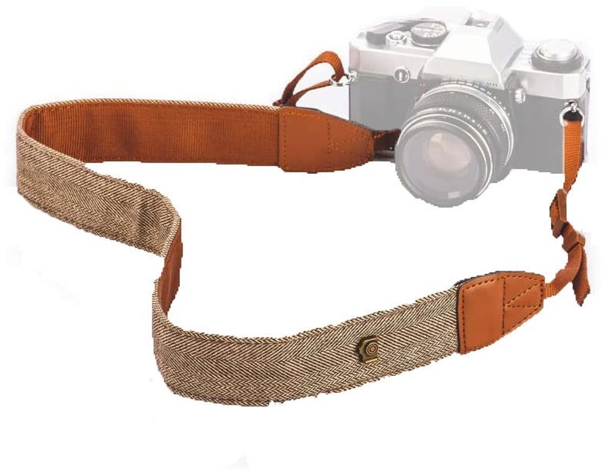 Dailygoods- Camera Riem Duurzaam - Verstelbare Riem - Katoen/PU-leer - Geschikt voor de meeste Camera's - Comfortabel voor Nek/Schouder - Cadeau voor Fotografieliefhebbers - Camera Strap