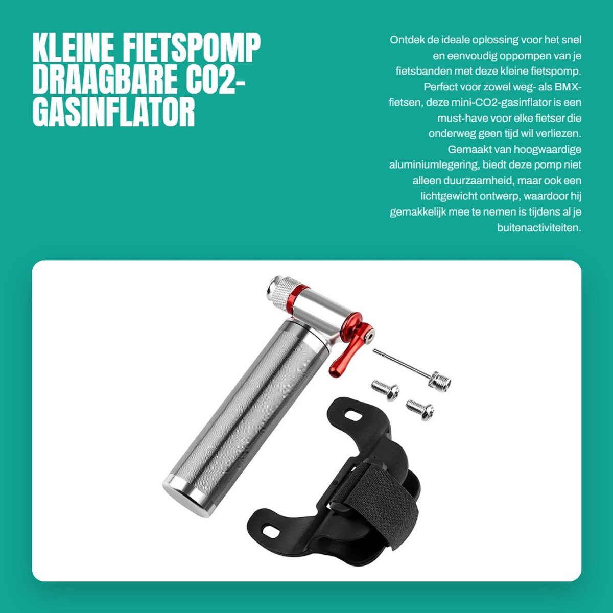 Dailygoods- Fietspomp Draagbaar - Mini CO2 Bandenpomp - Aluminiumlegering - Antivries - Lichtgewicht - Montagebeugel