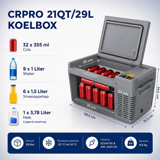 Compressor Koelbox 29L met Vriesfunctie - Elektrische Koelbox 12V/24V Zwart — afbeelding 5