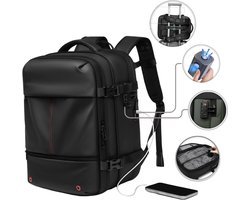 CarryQuest® - Zen Pro Mini Vacuüm Rugzak 48L - Underseat Handbagage Rugzak met Vacuum Compressie - Uitbreidbare Reisrugzak met Laptopvak 16 inch, TSA-slot & USB Oplaadpoort - Zwart
