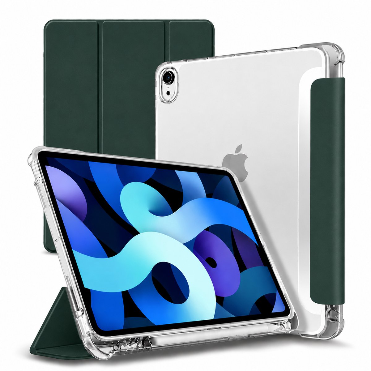 Tolvia Tablet Hoes - Geschikt voor Apple iPad 11 (2025 A16) / Apple iPad 10.9 (2022) - Met Pencil Houder & Transparante Acryl Achterkant - Donkergroen