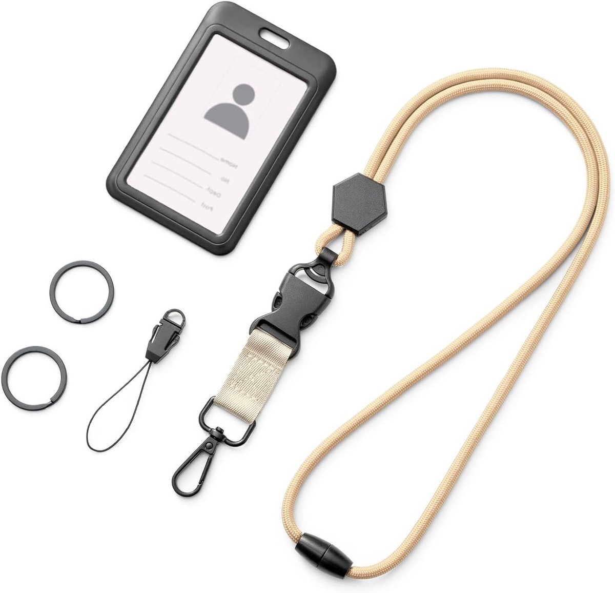 Lanyard met ID Kaart Houder en Afneembare Strap, Perfect voor Sleutels en Badge, Pareltint Wit