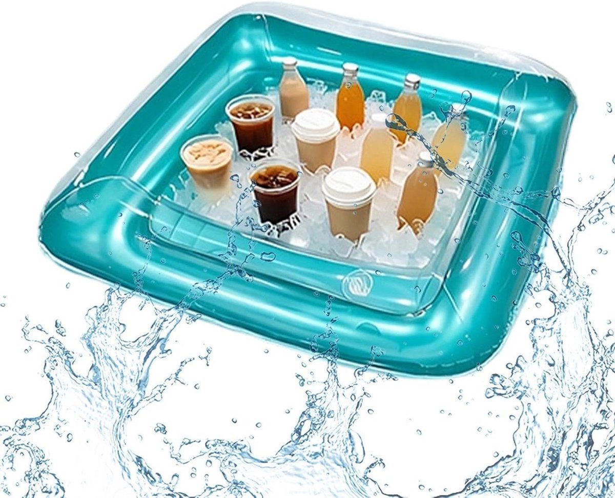 Opblaasbare IJsemmer - Drijvend Dienblad - Feestelijke Drankkoeling - Versterkt Duurzaam PVC - 60x60 cm - Transparant Blauw