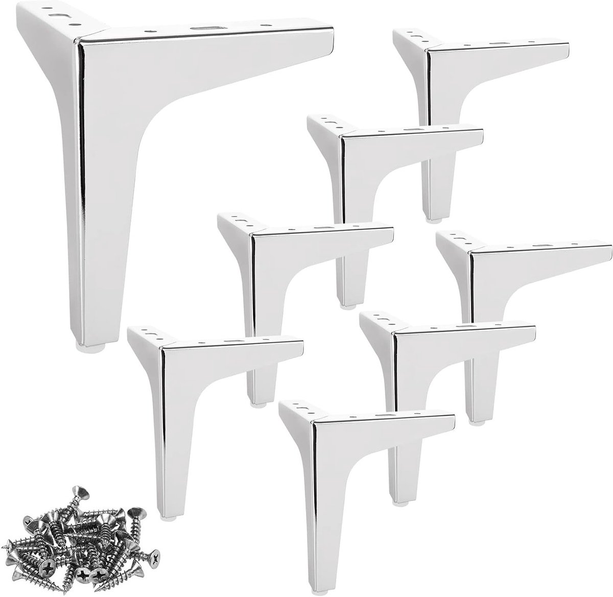 Set van 8 metalen meubelpoten 15 cm in zilver - Sterke poten voor banken, kasten en meubels - Inclusief 40 schroeven, tot 600 kg belastbaar
