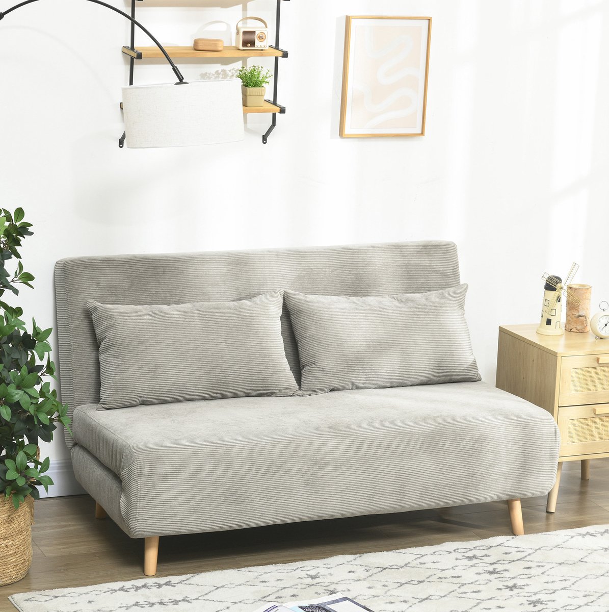 OKWISH Bedbank 141 x 90 x 81 cm - 2-Zits Slaapbank Met Verstelbare Rugleuning En Slaapfunctie - Voor Woonkamer Of Logeerkamer - Polyester - Grijs
