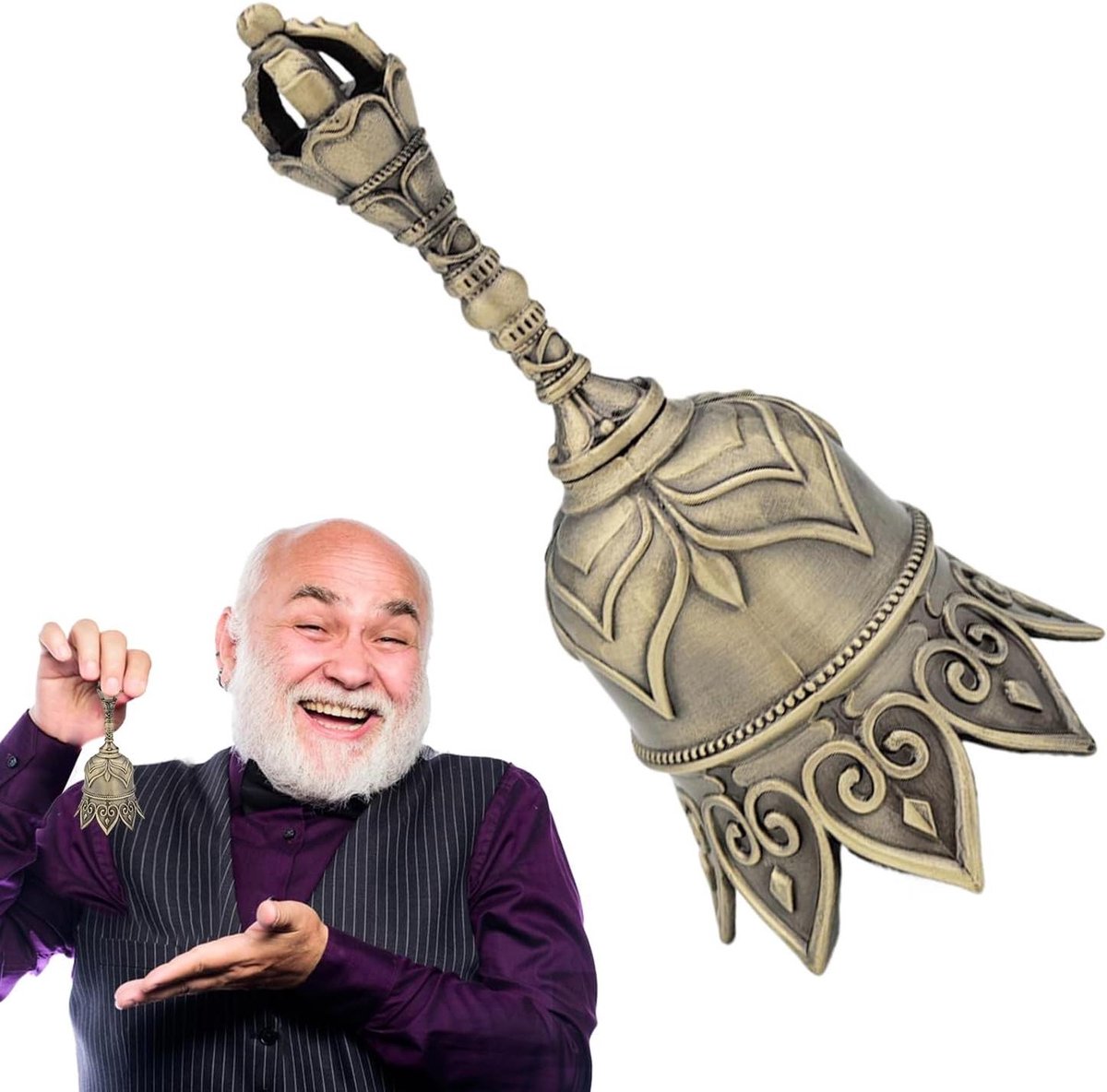 Decoratieve Bel - Handbel Tafelbel - Ceremoniële Oproep - Koperen Legering - 125 cm Hoog - Koperkleurig