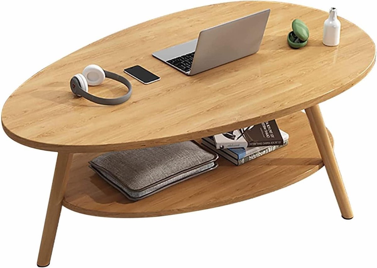 Salontafel Met Opbergruimte - Bijzettafel Hoektafel - Woonkamer Inrichting - Dubbellaags Ontwerp - 90x48x42cm - Multikleur