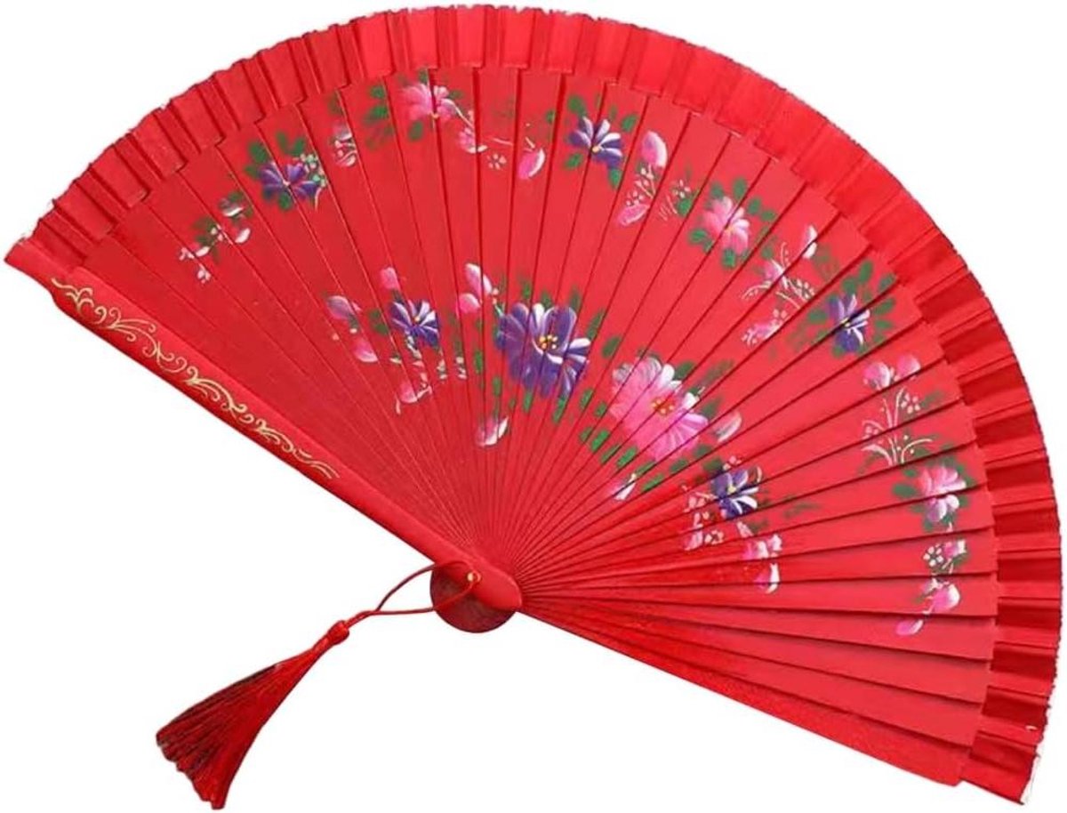 Spaanse Dans Ventilator - Vouwende Fan - Optredens Decoratie - Dubbelzijdig Handgeschilderd - 30 x 20 cm - Rood