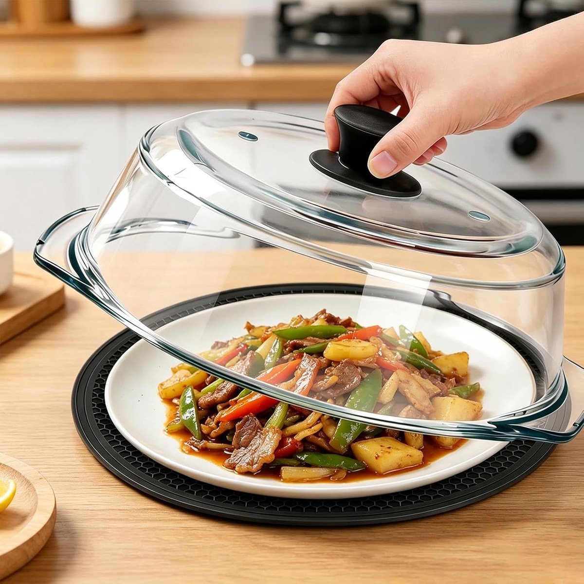 Glazen Magnetronhoes - Verwarmingsdeksel - Schoon Koken - Met Stoomopeningen - 32x28 cm - Transparant