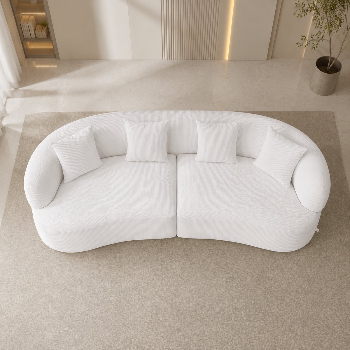 Gebogen Modulaire Slaapbank 284 cm – Luxe Corduroy Hoekslaapbank / Vloerbank met Diepe Lounge Zit, 3-Zits XXL Comfort Sofa zonder Montage – NoviHomeStore