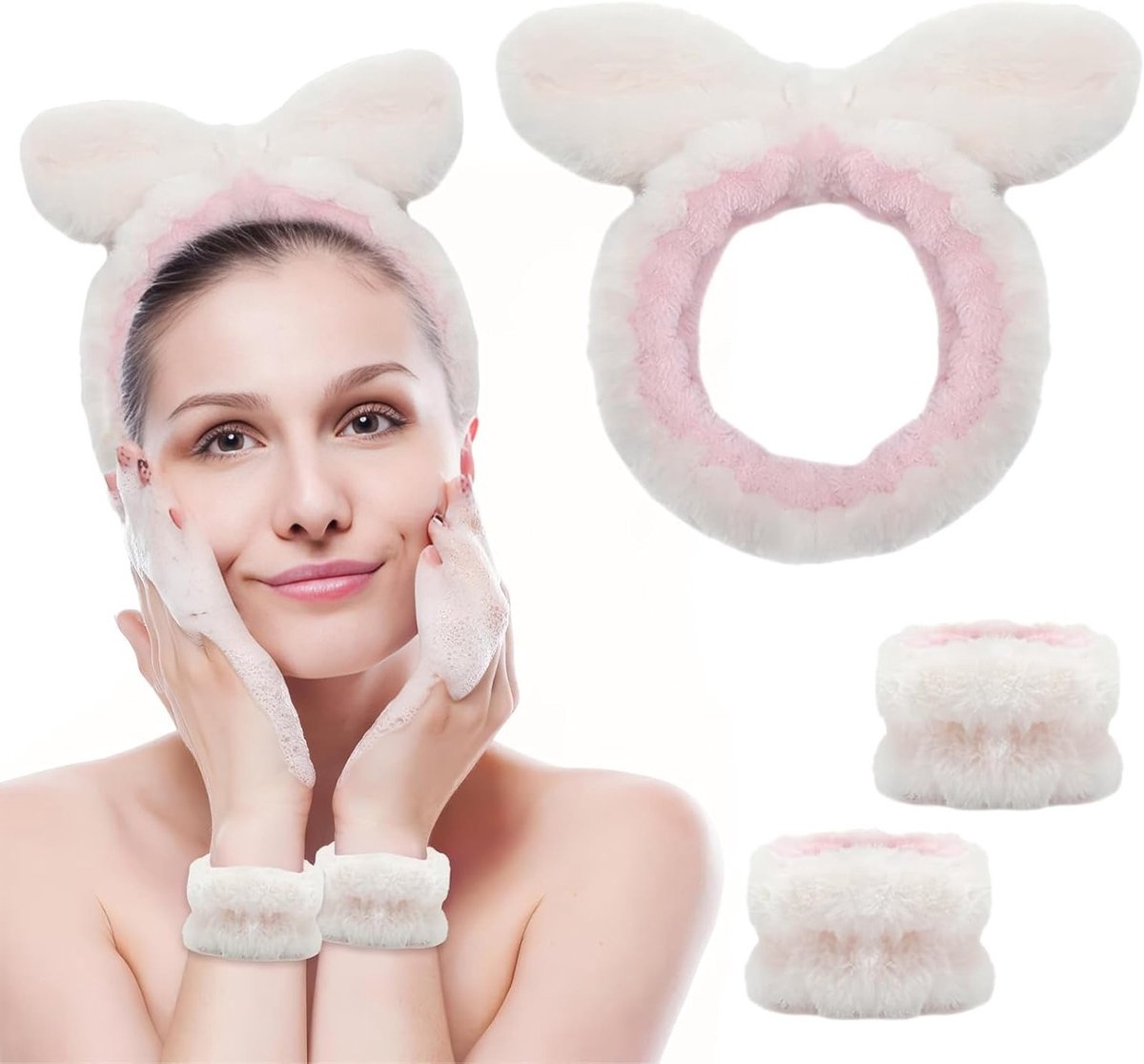 Set van 3 Haarbanden voor Vrouwen - Zachte Makeup Band, Gezichtsband en Reinigingsband voor Effectieve Make-up en Verzorging