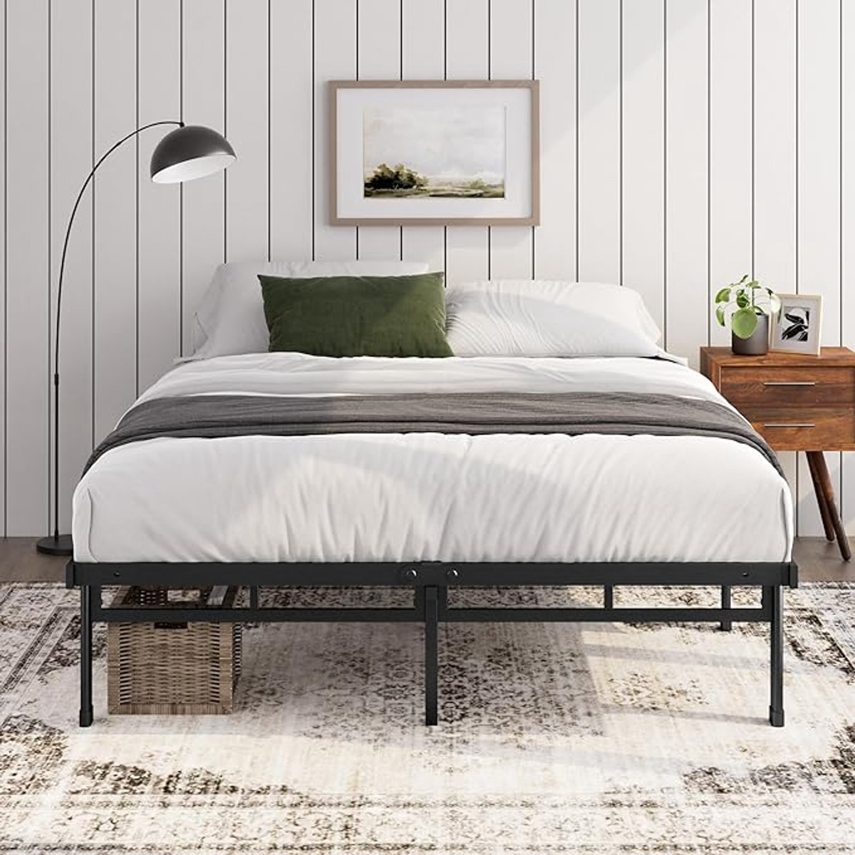 S-S Metalen Bedframe 140x200 cm - Justin Bed met Opbergruimte Onder Bed - Platform Bed Hoogte 36 cm - Stevig Zwart Slaapbed Frame
