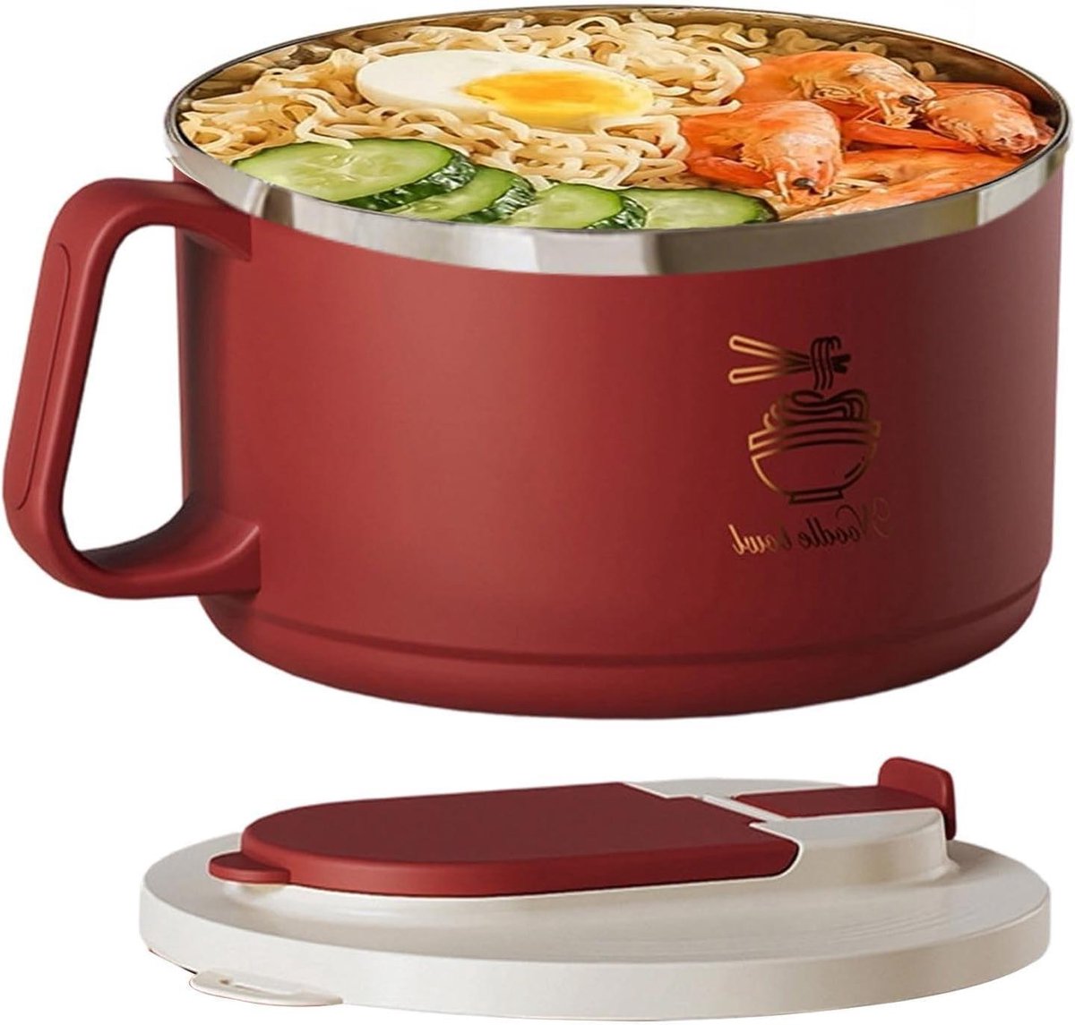 Roestvrijstalen noedelkom - Maaltijdcontainer - Lunch meenemen - Lekvrij filterdeksel - 1650 ml - Rood