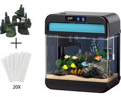 AquaImpact Zelfreinigend Aquarium 13 L – Berghuis - 20 Filters - Decoratie - Set met 3‑in‑1 Pomp - LED & Touch Display – Timer & Dim Functie - Incl. Luchtbevochtiger - Garnalen Aquarium