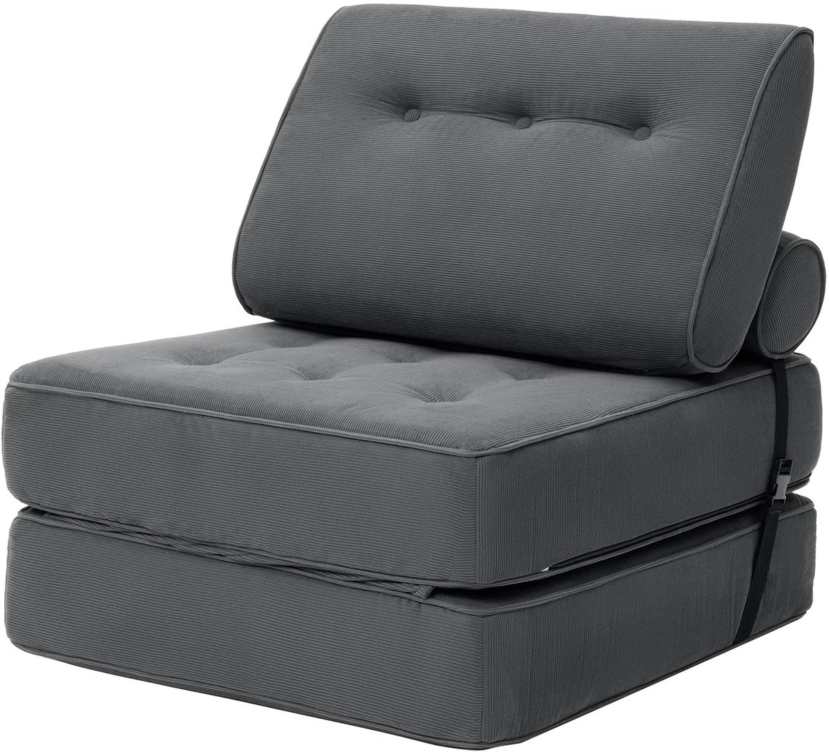 CINK Living® Opklapbare Slaapbank 1 Persoons – Bank & Bed in Één – Futon Slaapstoel – Donkergrijs – Ruimtebesparend