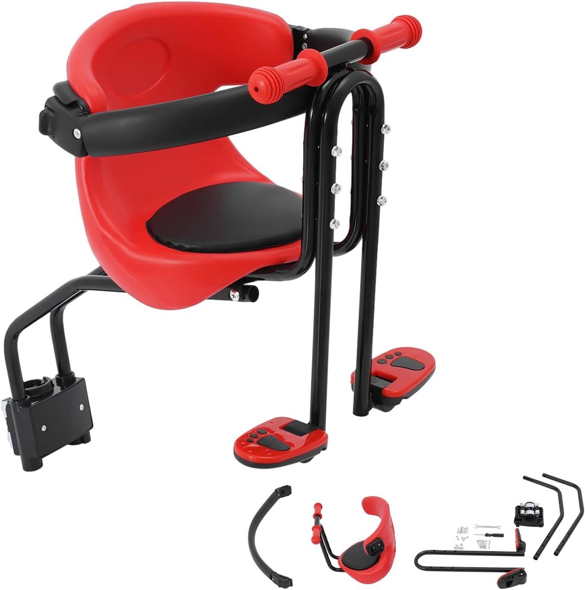 Kinderfietszitje - Zadel Voetsteun - Fietsen met kinderen - Verstelbaar ontwerp - Tot 50 kg - Rood zwart