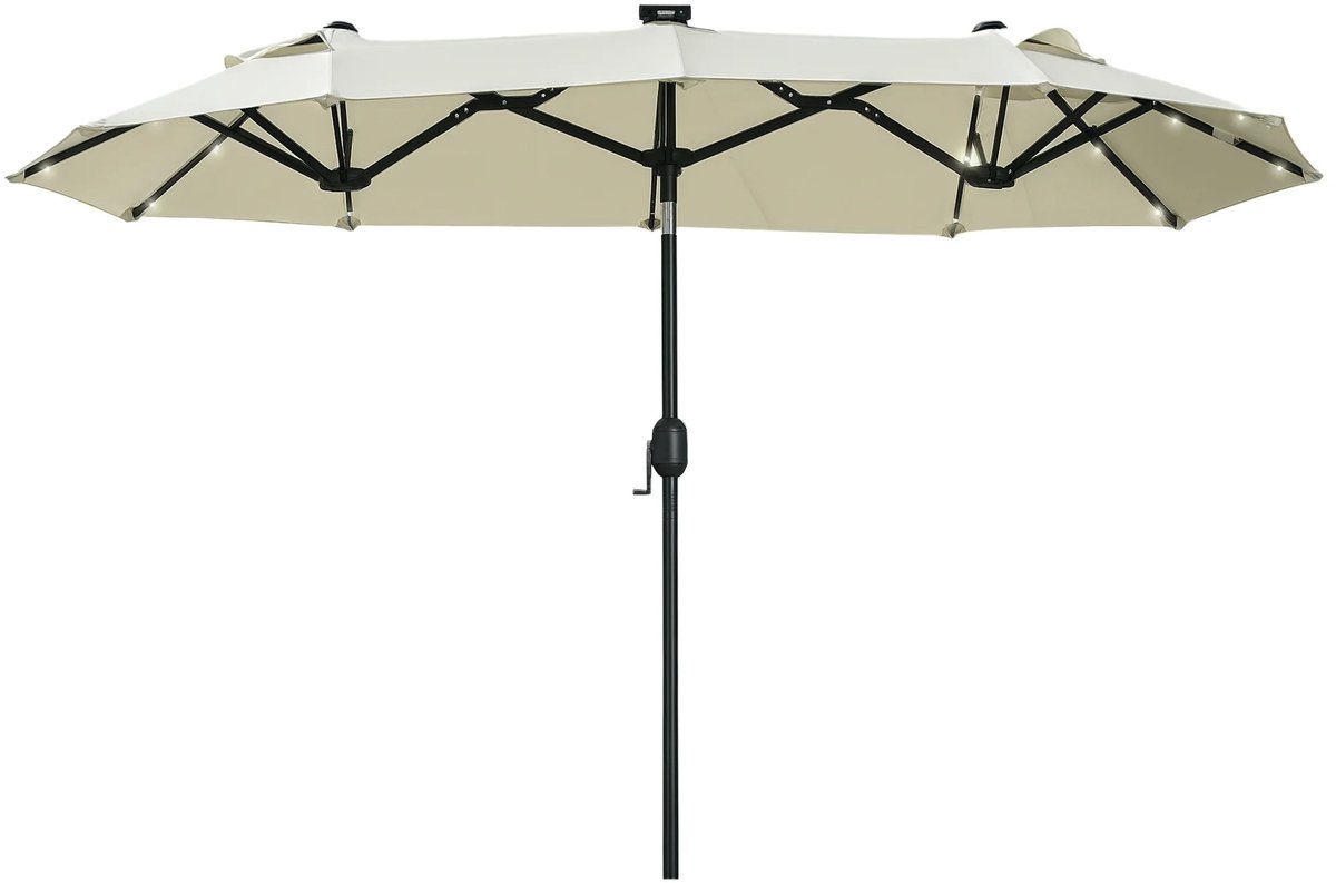 MakkelijkMooi Dubbele Parasol met LED-verlichting en Zonnepaneel - Parasol - Verstelbare kantelhoek - 292 x 150 x 218 cm (LxBxH)